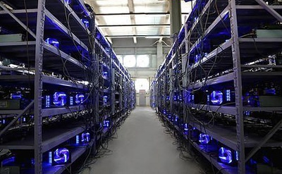 An aerial view of a bustling mining farm in Norway's fjords, showcasing rows of miners powered by hydropower and highlighting sustainable crypto operations